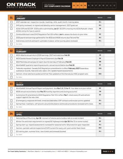 2027 Safety Compliance Calendar, page 2