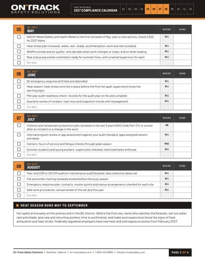 2027 Safety Compliance Calendar, page 3