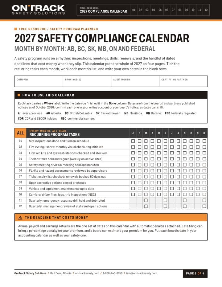 Page 1 of the 2027 Safety Compliance Calendar