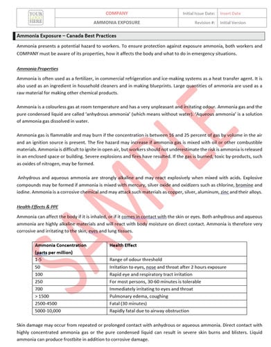 Ammonia Exposure - Canada Industry Practice RAVS