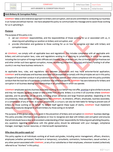 Anti-Bribery & Corruption Policy RAVS - Canada Industry ESG