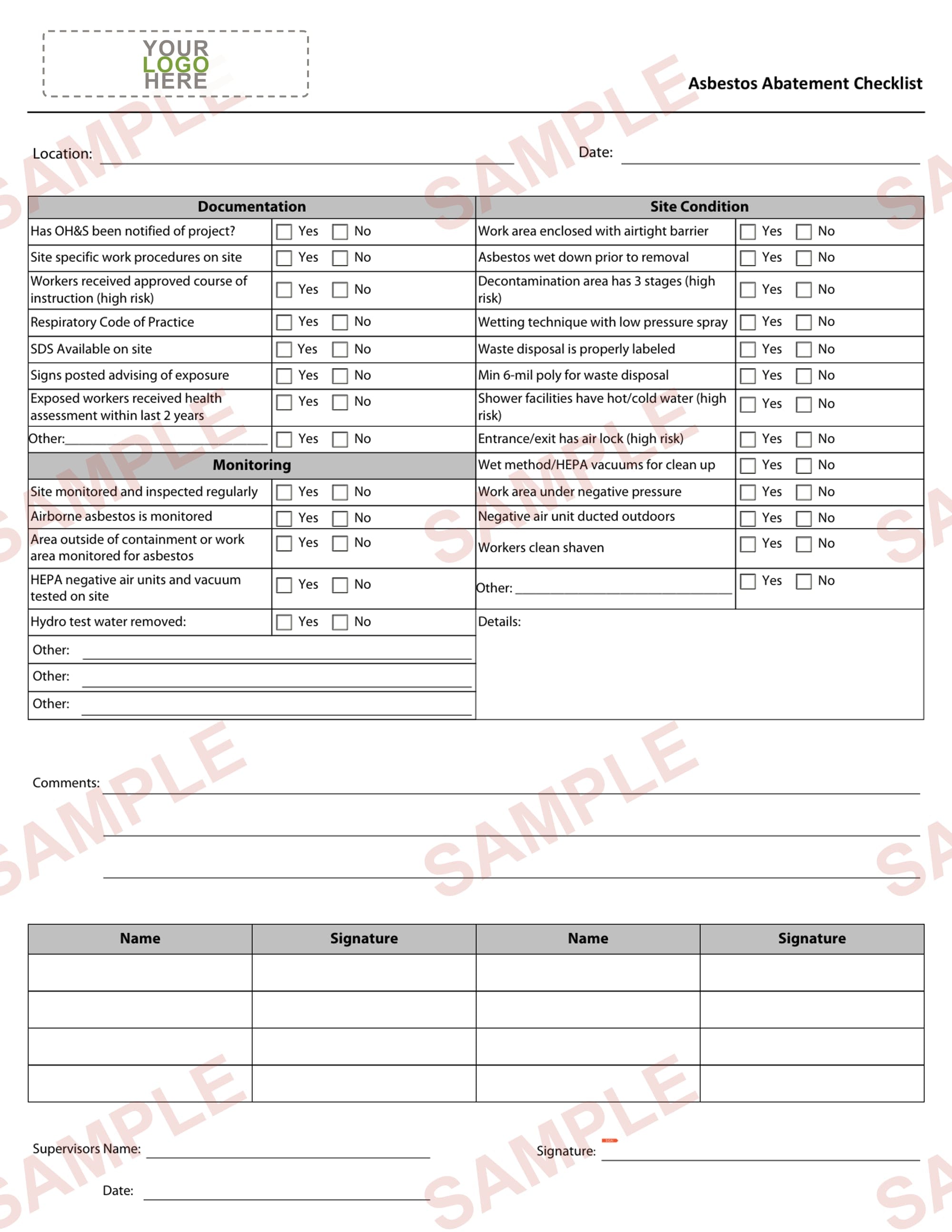 Asbestos Abatement Checklist Form