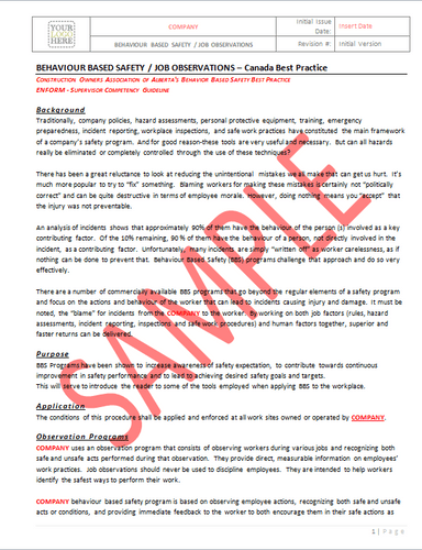 Behavior Based Safety Job Observations - Canada Industry Practice RAVS