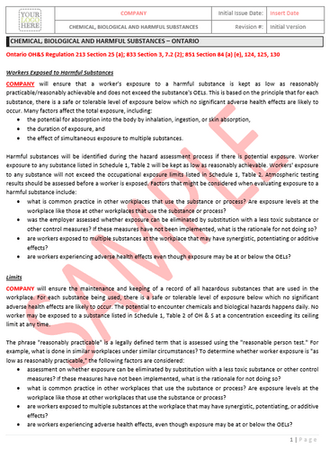 Chemical, Biological Hazards and Harmful Substances- Ontario