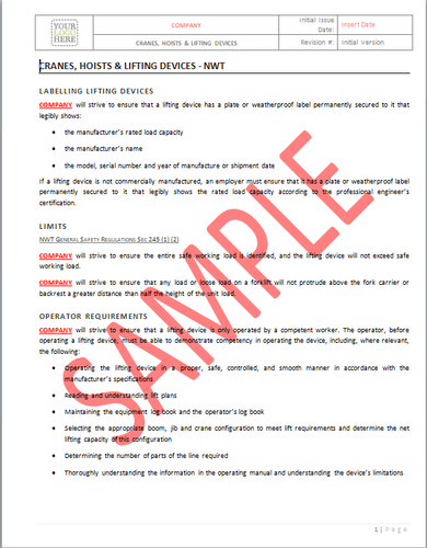 Cranes, Hoists and Lifting Devices - NWT RAVS