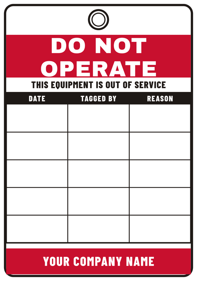 Do Not Operate - Out of Service Tag