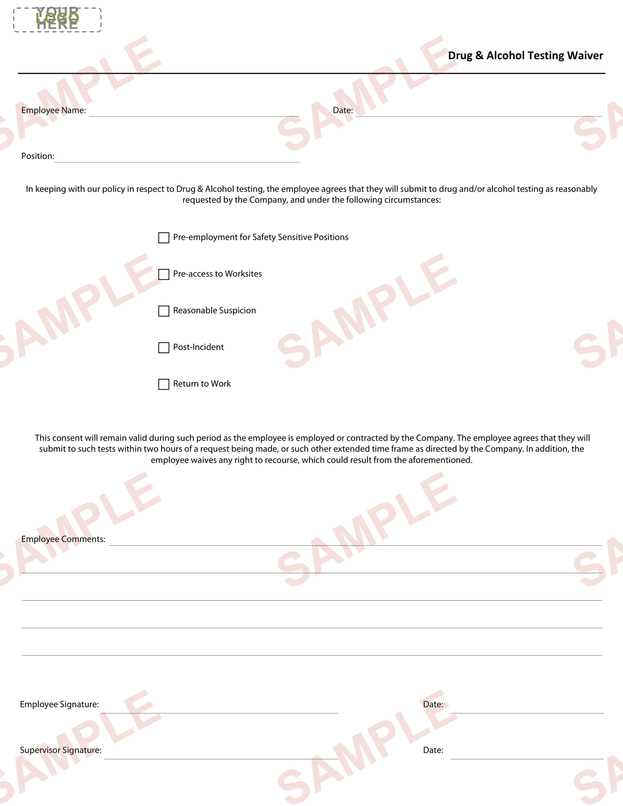 Drug & Alcohol Testing Waiver Form