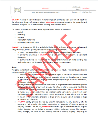 Drug and Alcohol Substance Abuse Policy - Canada Industry Practice RAVS