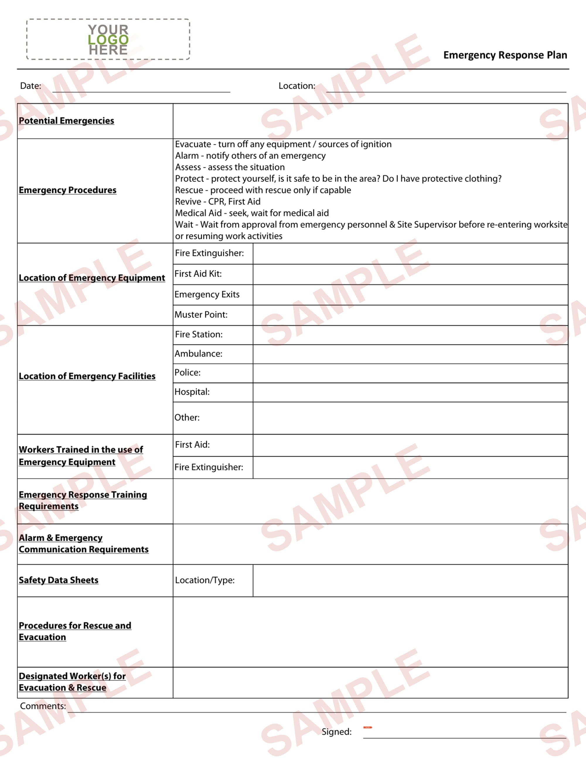 Emergency Response Plan Form