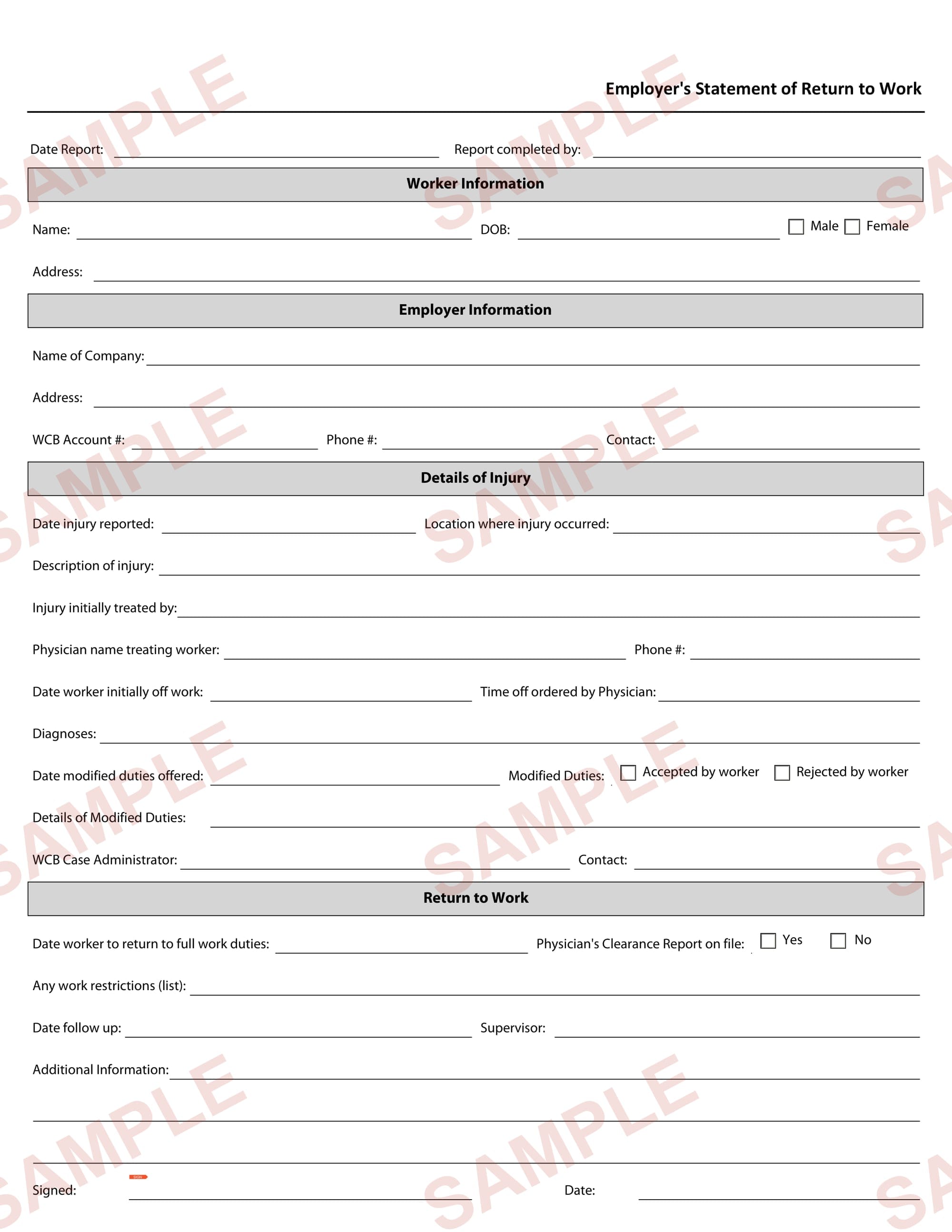 Employer's Statement of Return to Work