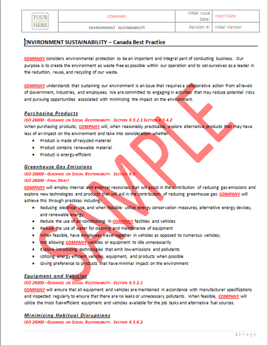 Environment Sustainability - Canada Industry Practice RAVS