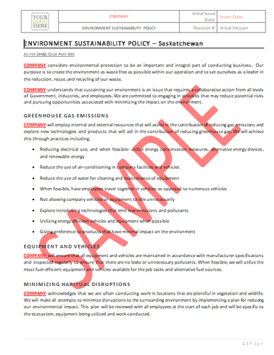 Environment Sustainability Policy - Saskatchewan RAVS