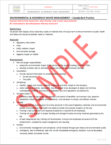 Environmental and Hazardous Waste Management - Canada Industry Practice RAVS