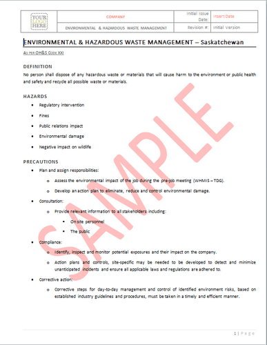 Environmental and Hazardous Waste Management - Saskatchewan RAVS