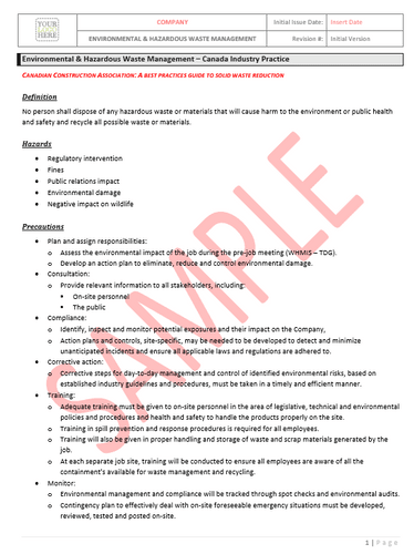 Environmental - General Waste Management - Canada Industry Practice