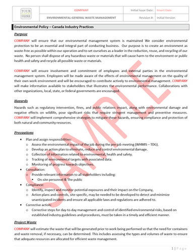 Environmental Policy - Canada - Industry Practices