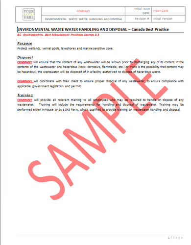 Environmental Waste Water Handling and Disposal - Canada Industry Practice RAVS