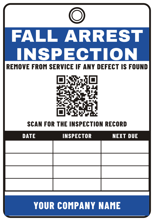 Fall Arrest Harness Inspection Tag