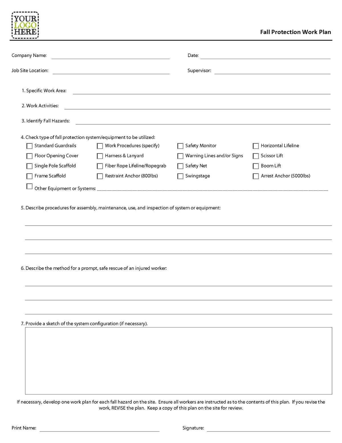 Fall Protection Work Plan Form