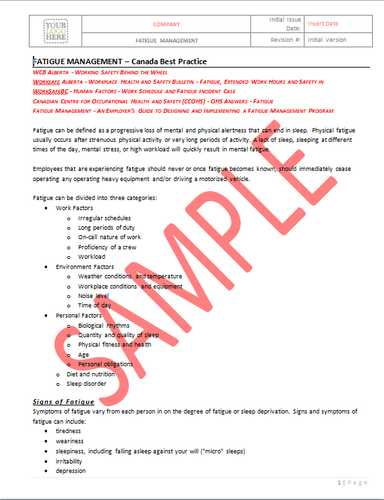 Fatigue Management - Canada Industry Practice RAVS