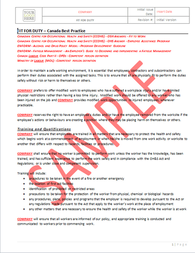 Fit for Duty - Canada Industry Practice RAVS
