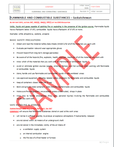 Flammable and Combustible Substances - Saskatchewan RAVS
