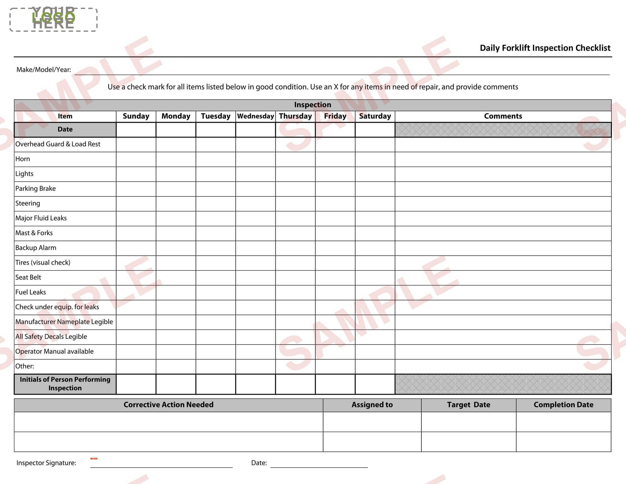 Forklift Operator Checklist - Daily