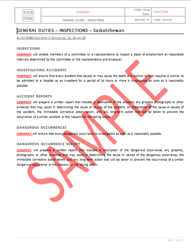 General Duties - Inspections - Saskatchewan RAVS
