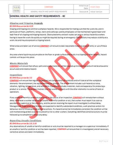 General Health and Safety Requirements - BC RAVS