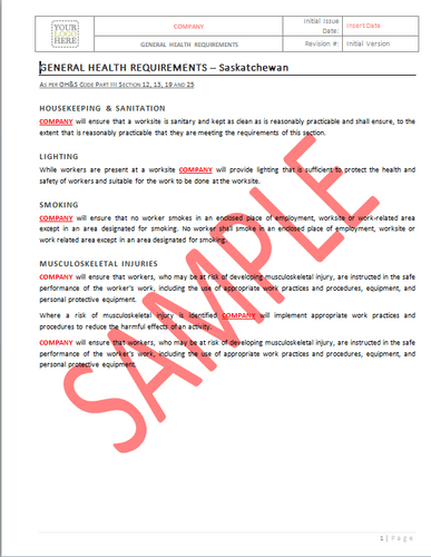 General Health Requirements - Saskatchewan RAVS