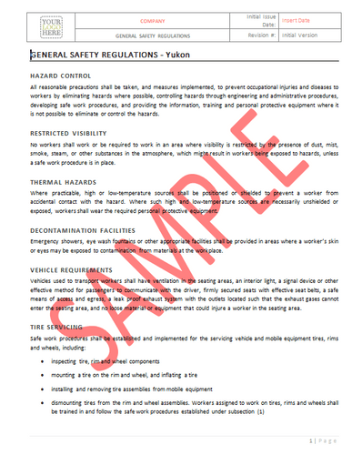 General Safety Regulations - Yukon RAV