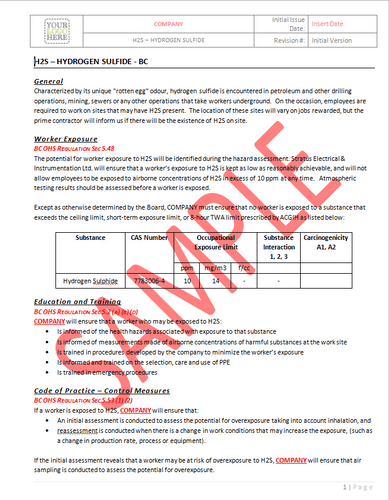 H2S - Hydrogen Sulfide - BC RAVS