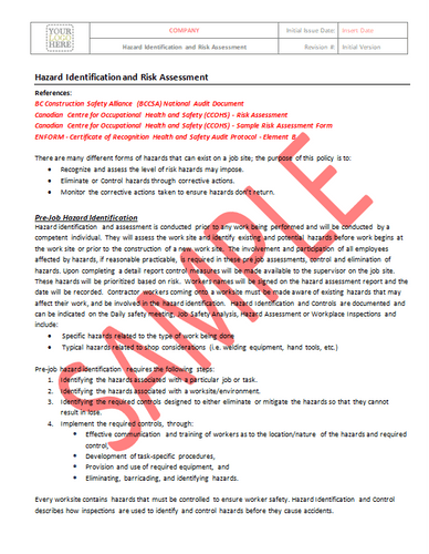 Hazard Identification and Risk Assessment - Canada Industry Practice RAVS