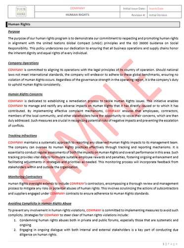 Human Rights RAVS - ESG Policy Template