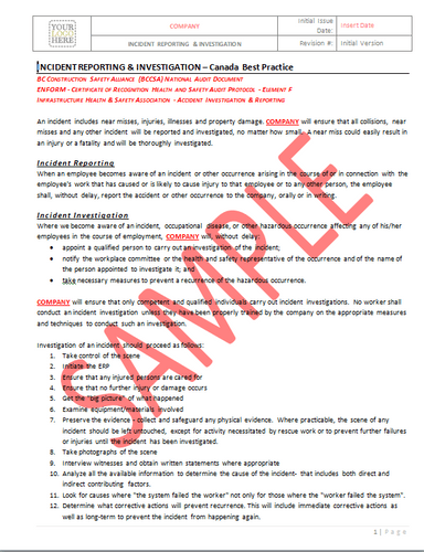 Incident Reporting and Investigation - Canada Industry Practice RAVS
