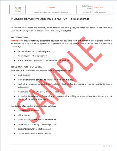 Incident Reporting and Investigation - Saskatchewan RAVS