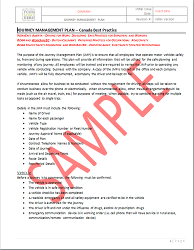 Journey Management Plan - Canada Industry Practice RAVS