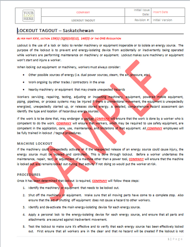 Lockout and Tagout - Saskatchewan RAVS