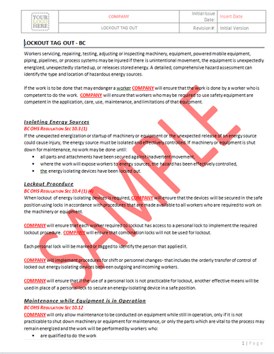 Lockout Tagout - BC RAVS