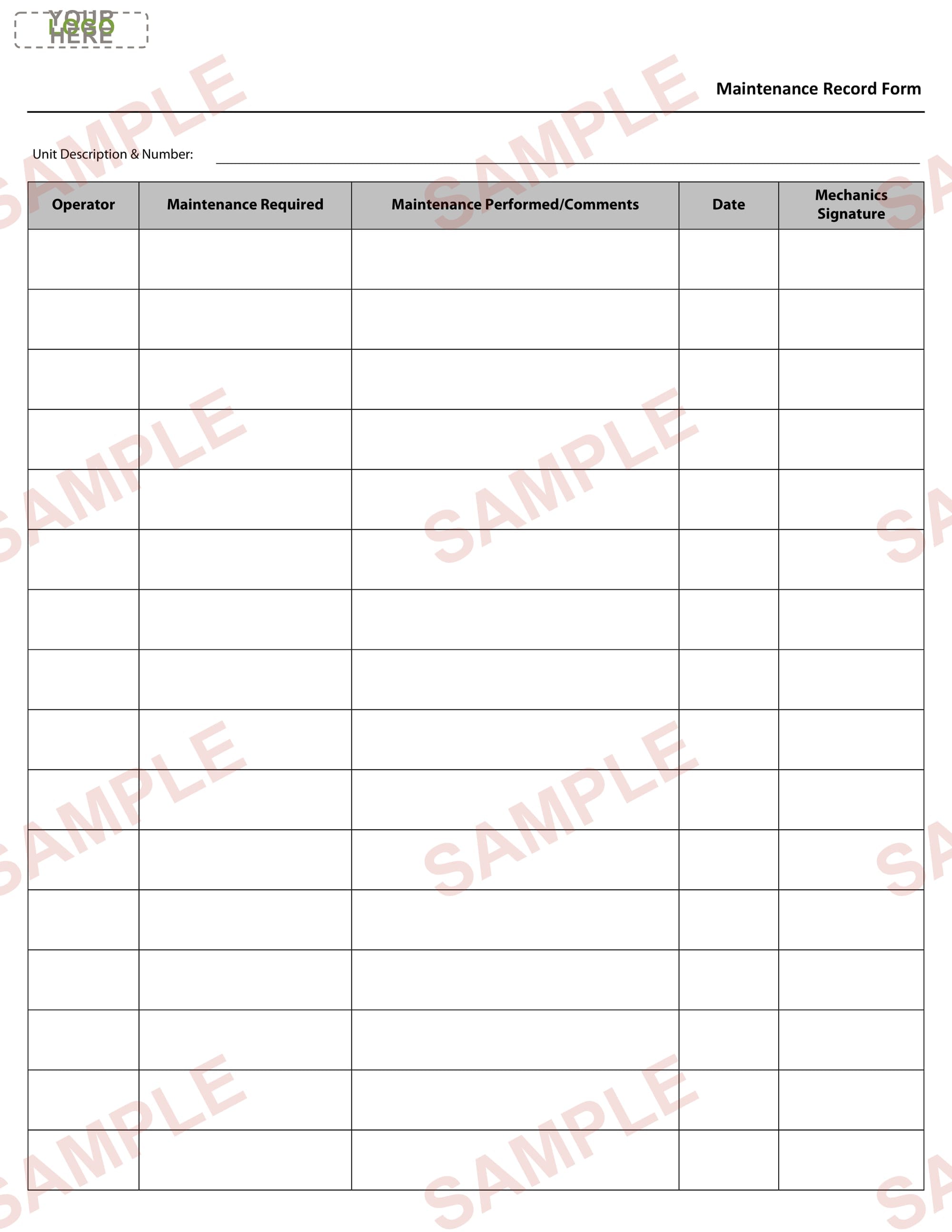 Maintenance Record Form