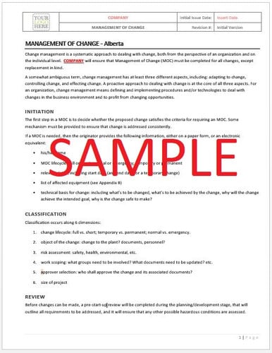 Management of Change - Alberta RAVS