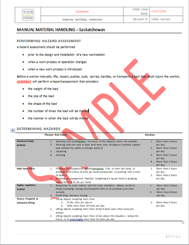 Manual Material Handling - Saskatchewan RAVS