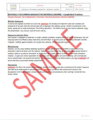 Naturally Occurring Radioactive Material - Canada Industry Practice RAVS