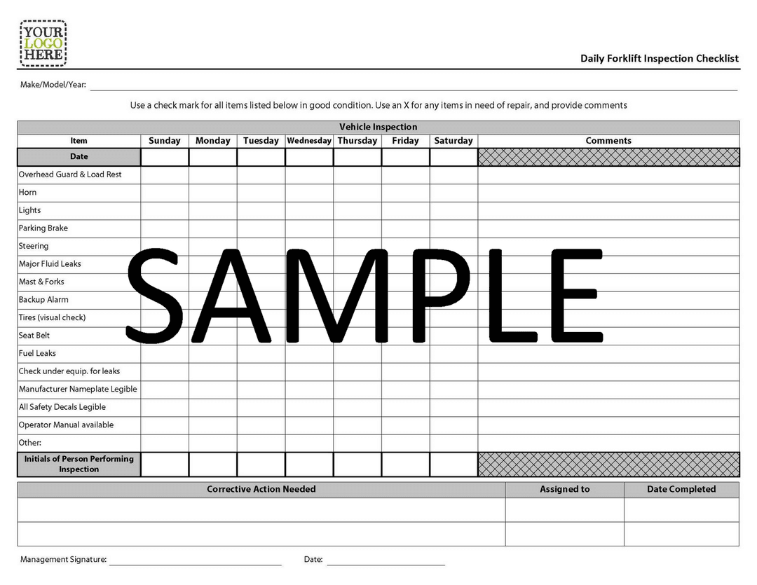 NCR - Daily Forklift Inspection Checklist Form
