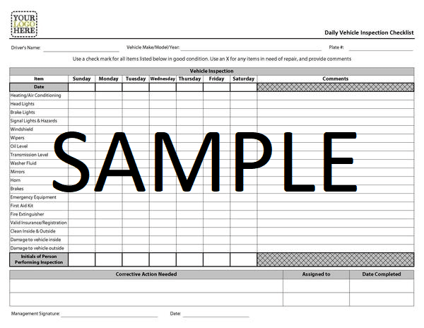 NCR - Daily Vehicle Inspection Checklist Form