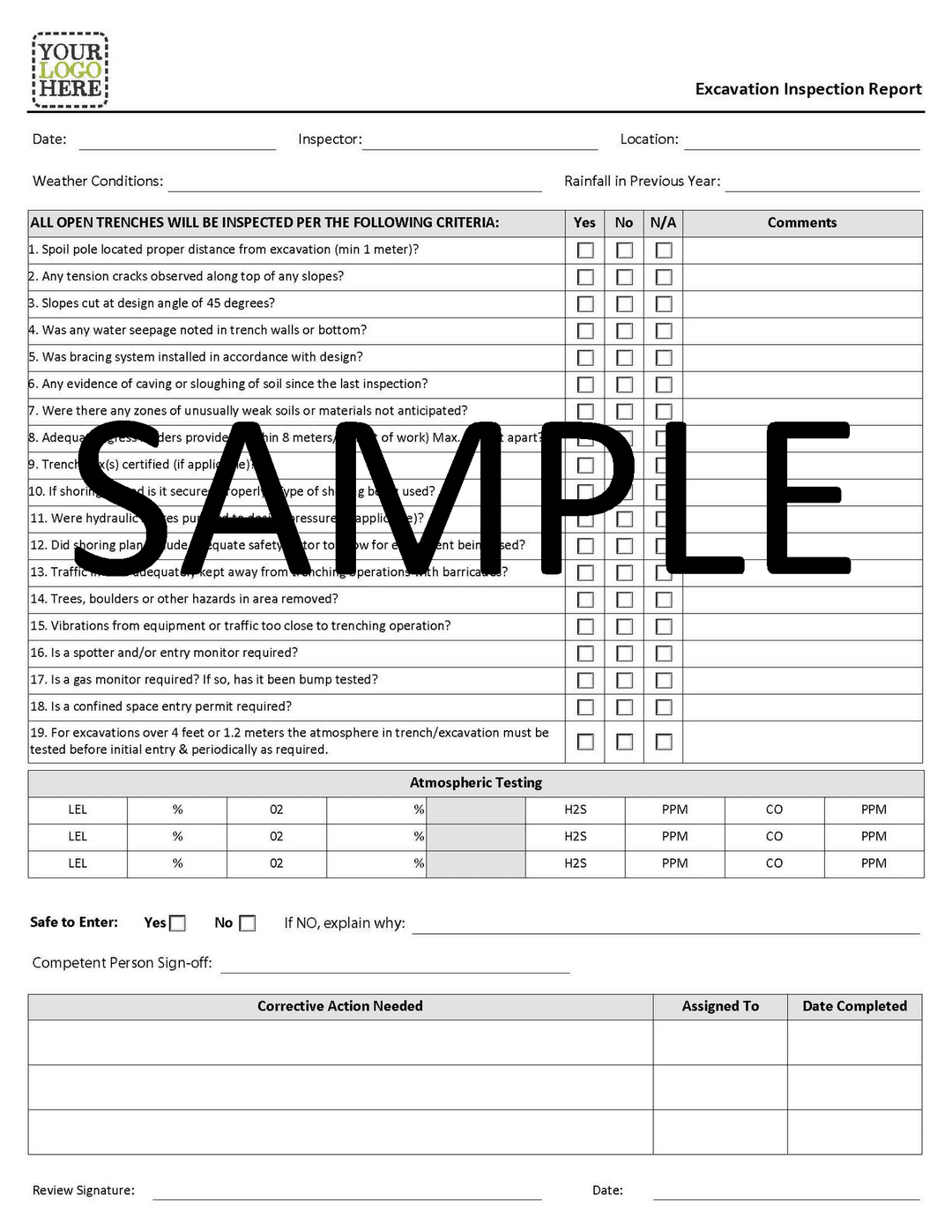 NCR - Excavation Inspection Report Form