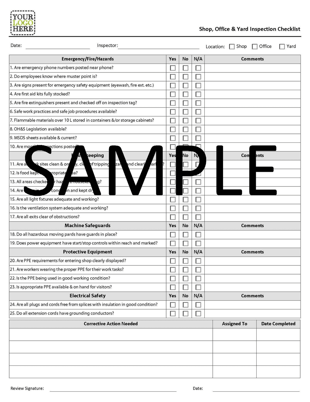 NCR - Shop/Office/Yard Inspection Form Booklet