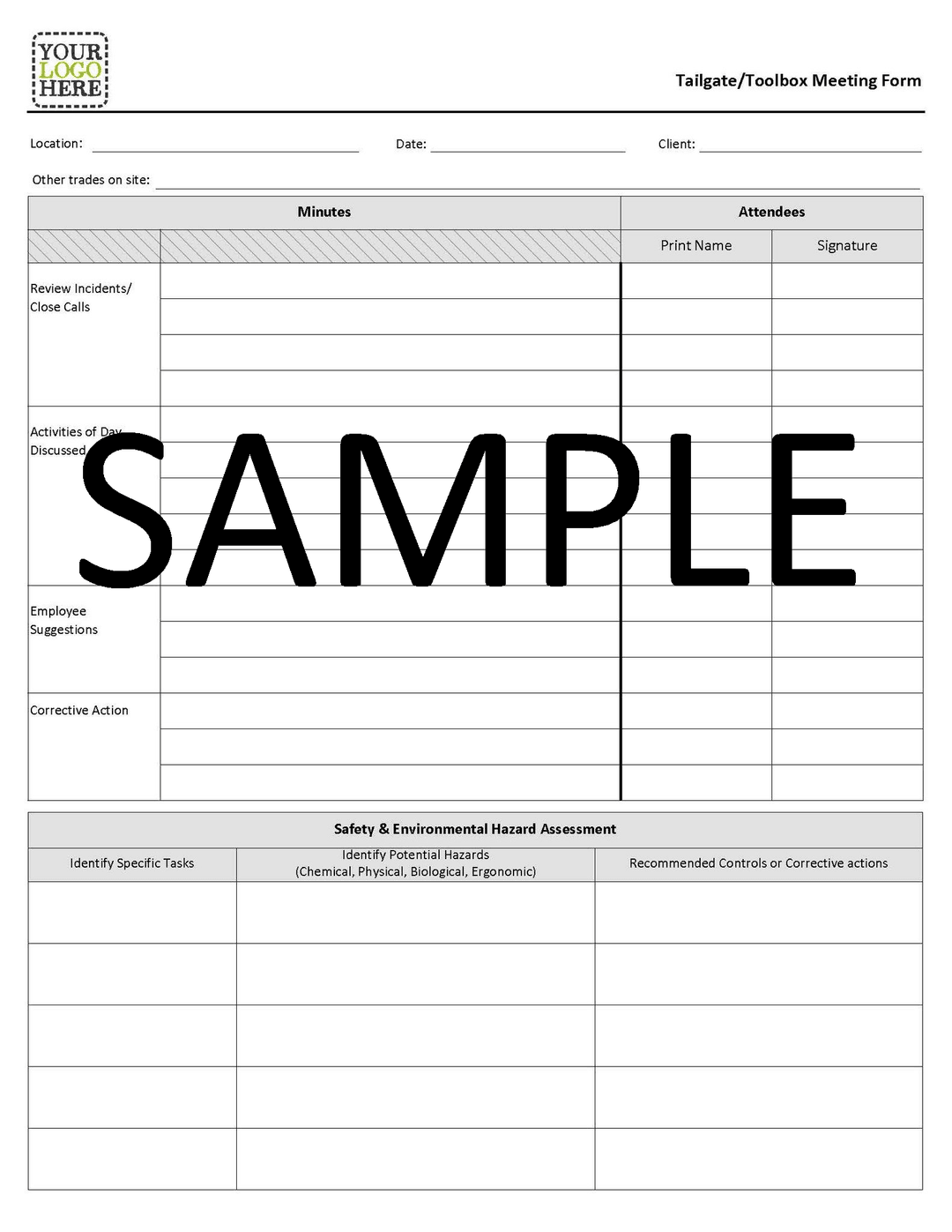 NCR - Tailgate Meeting Record Form Booklet
