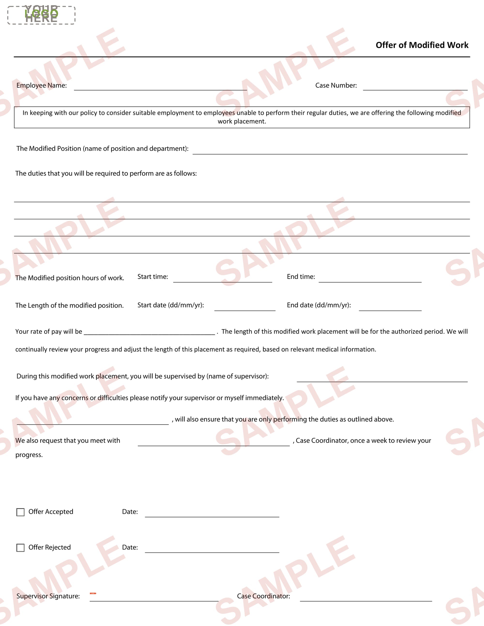 Offer of Modified Work Form