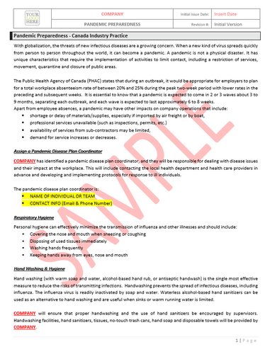 Pandemic Preparedness RAV - Canada Industry Practices